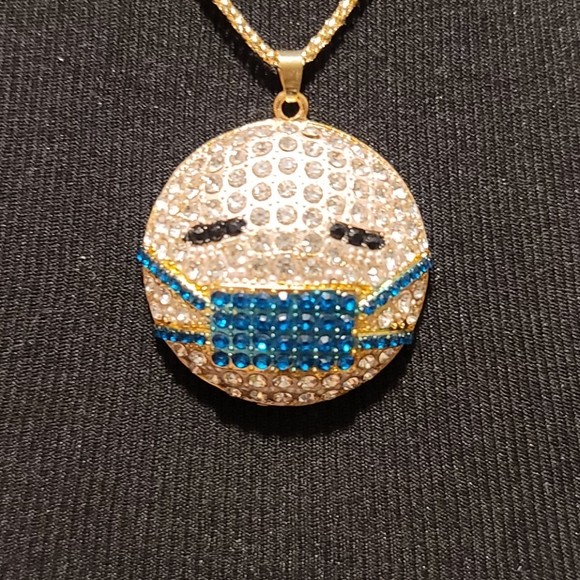 NWT Crystal Covid Emoji necklace by Betsey Johnson - Picture 2 of 7